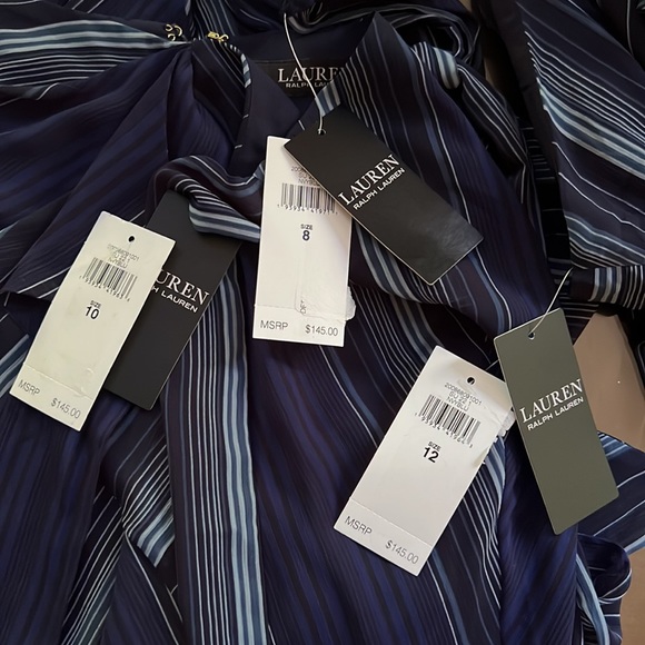 Lauren Ralph Lauren Stripe Print Crinkle Georgette Cascading Ruffle Midi Skirt. - Picture 16 of 16